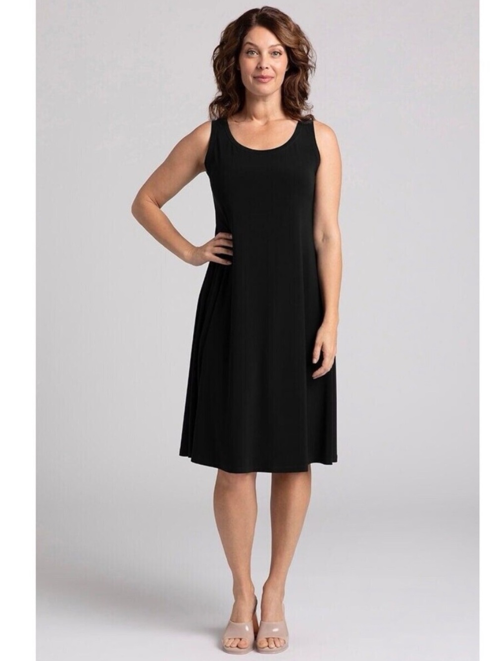 Sympli Nu Tank Lagenlook Dress Size 18 Slinky Jersey Black A Line Sleeveless - Picture 3 of 16